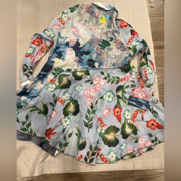 [XL/PTP22”]Funsport Floral Button Hip Shirt Blue Mixed Fabric Multicoloured - Picture 9 of 9